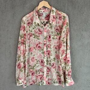 American Rag Cie Womens Rose Floral Button Up Top Size 3X Romantic Cottagecore